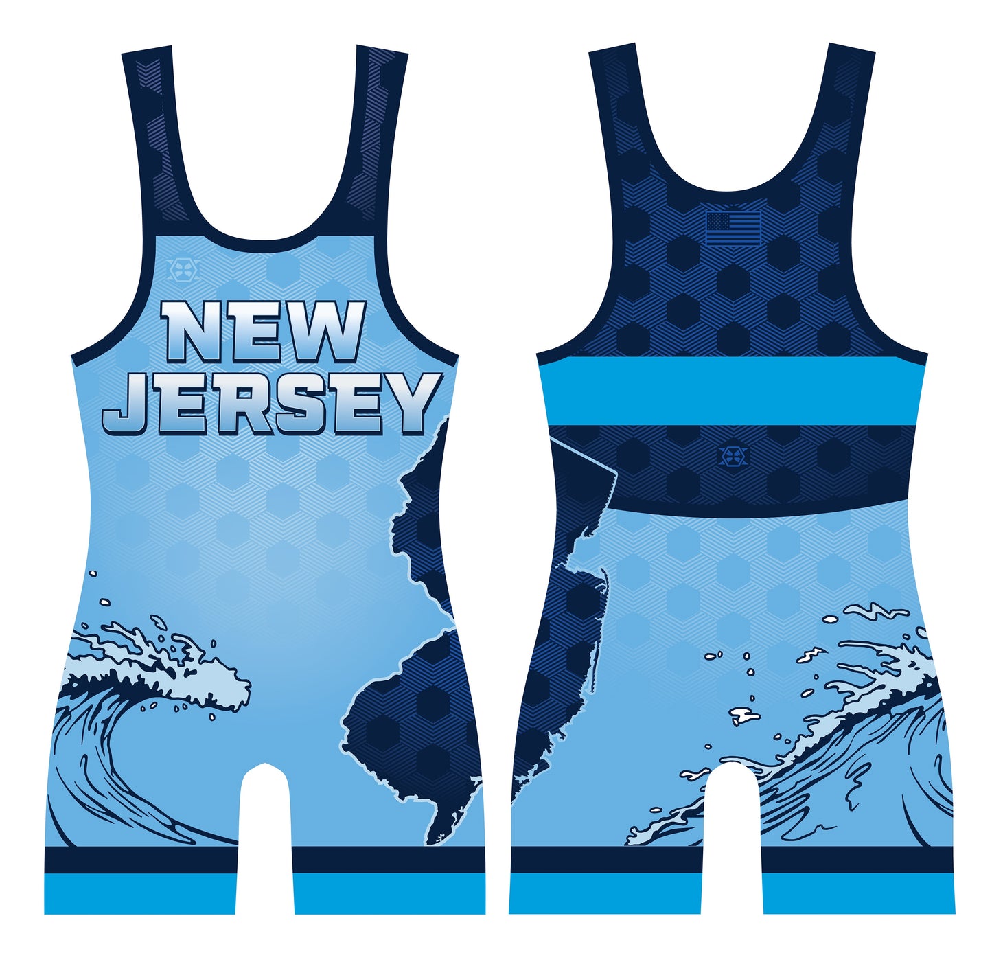 New Jersey 'Blue Wave' Wrestling Singlet - Youth & Adult (Men's Cut)