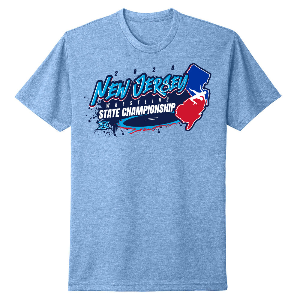 New Jersey 2026 State Wrestling Championships Cotton Tee - Heather Blue