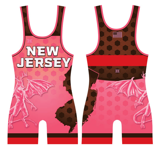 New Jersey 'Devil' Pink Wrestling Singlet - Youth & Adult (Men's Cut)