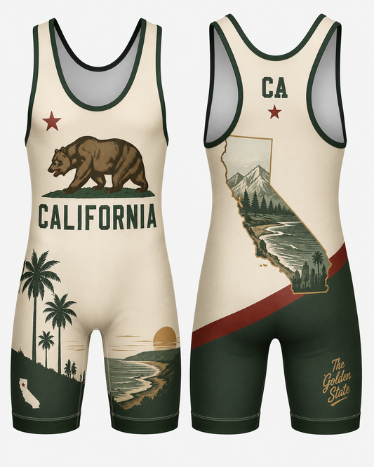 California State Wrestling Singlet (Single) - Youth & Adult (Men's Cut)