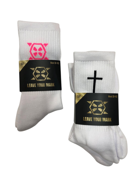 Combat X 'Stretch-To-Fit' Socks (2 Pack) - White/Black or White/Pink